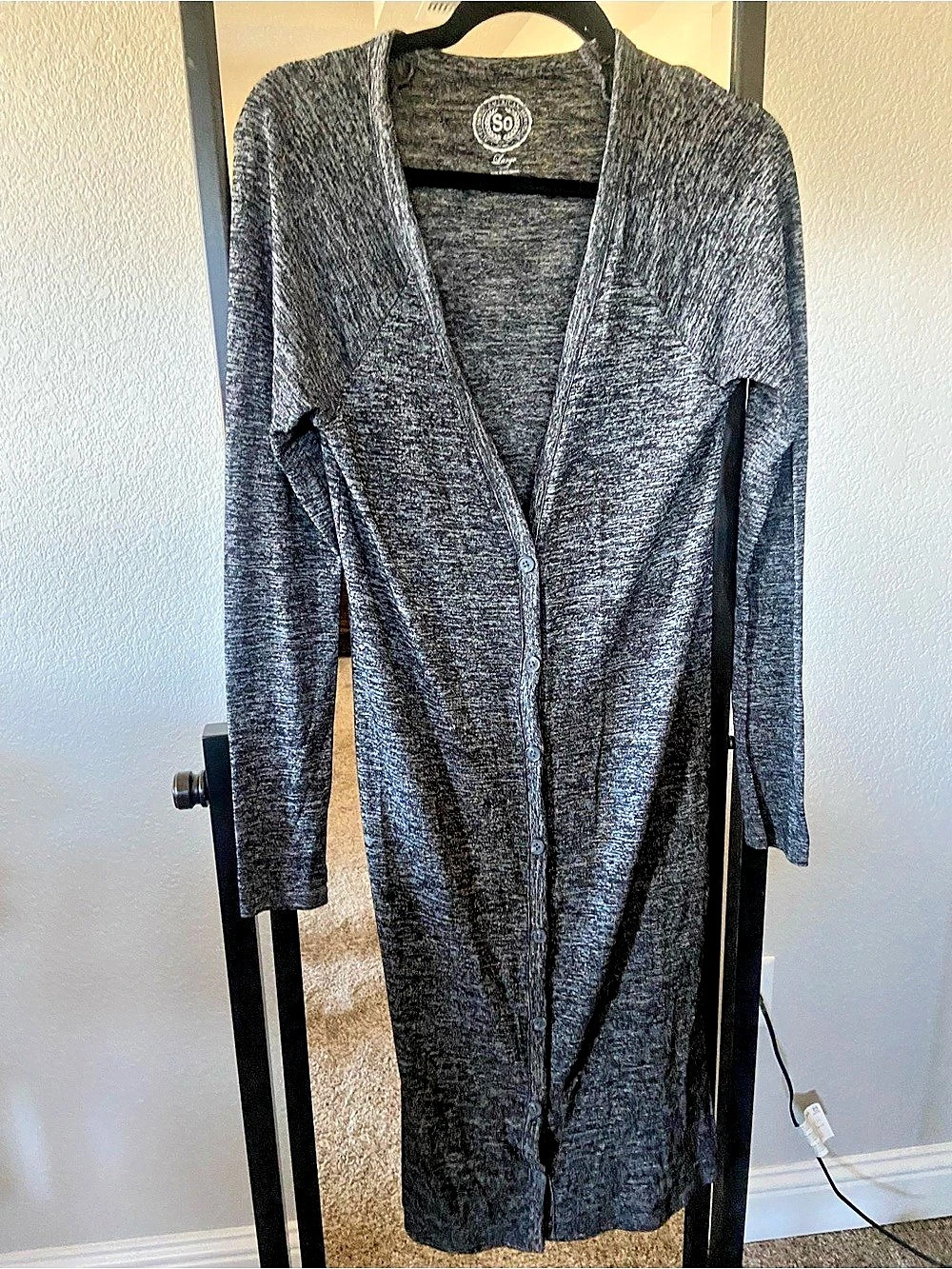 SO brand Women's Longline Cardigan in Gray & Black heathered Size Large NWOT